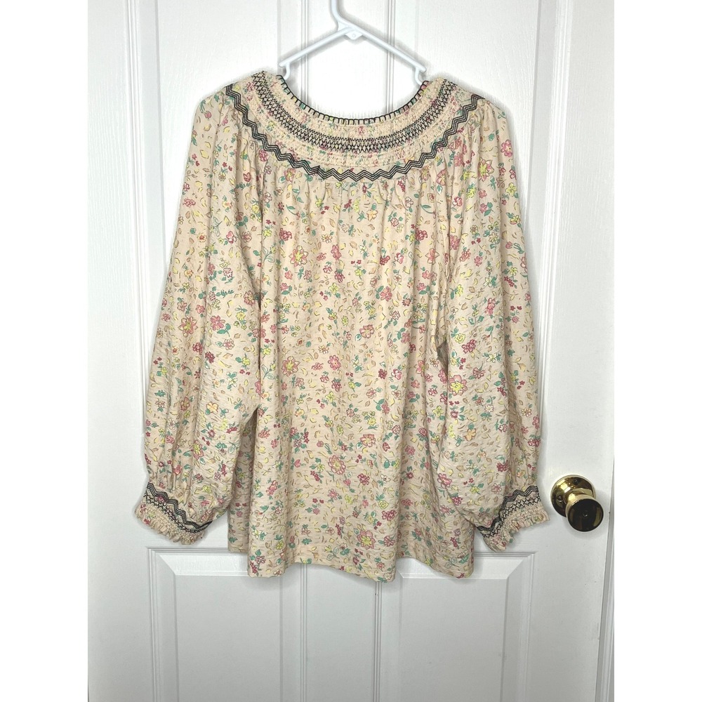 Piper & Scoot Exclusive Buy Me Flowers Boho Blouse Cream Embroidered Size Large - Picture 5 of 8
